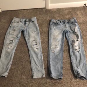 These are two pairs of ripped jeans from American eagle.